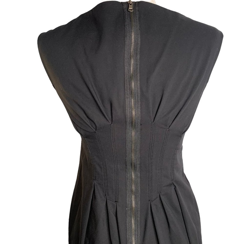 Pleated Waist Sleeveless Sheath Dress S Black Lined Lace Trim Exposed Zipper - Picture 5 of 7